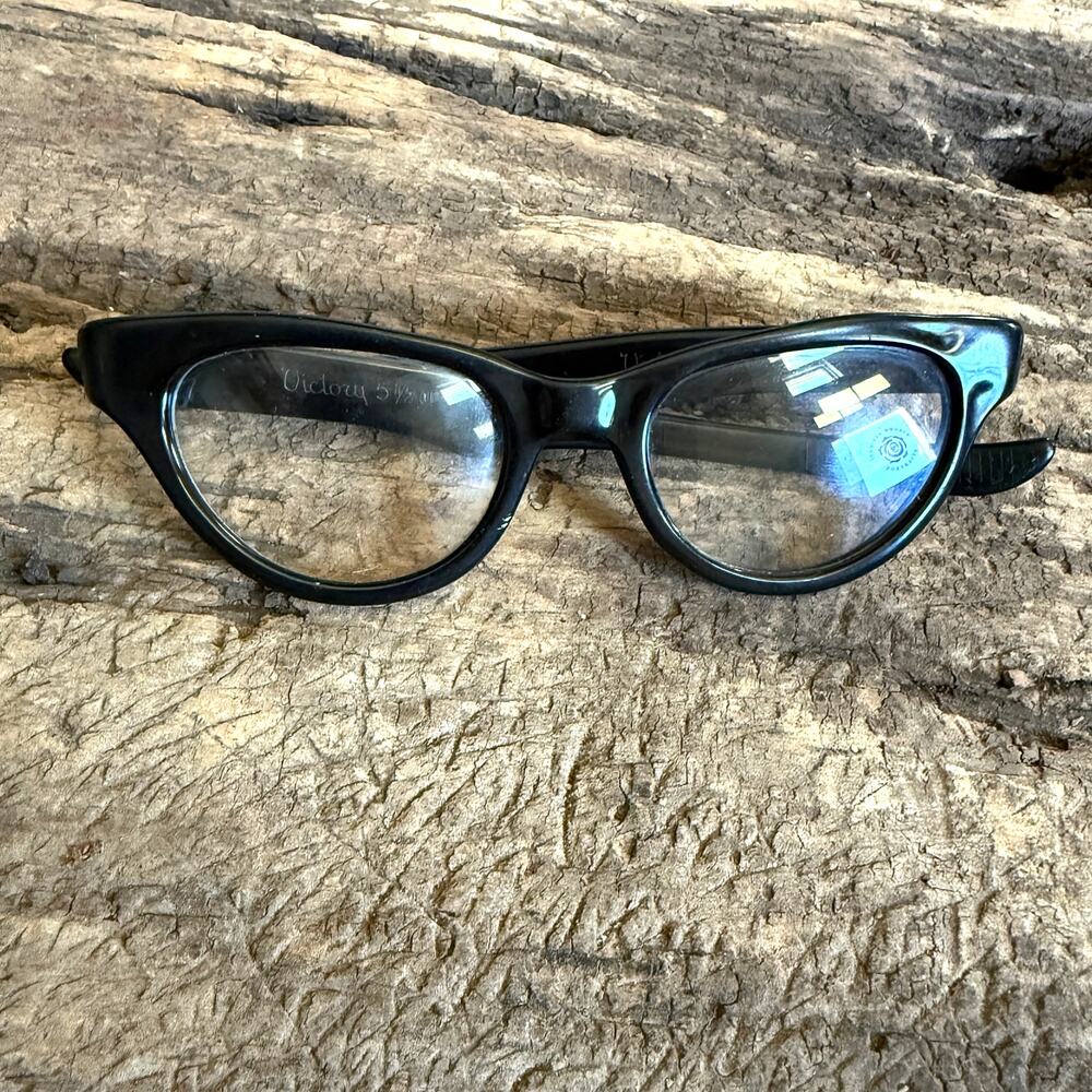 Vintage Victory USA Black Cat Eye Glasses Frames 1950s 60s MCM Eyeglasses